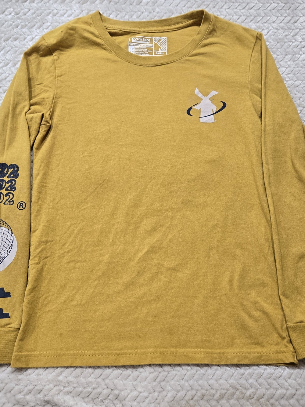 Dutch Bros Mustard Yellow Kids Long Sleeve Windmill Tee